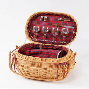 Cesto da Picnic Rettangolare JY in <span class=keywords><strong>Vimini</strong></span> con <span class=keywords><strong>Coperchio</strong></span> in Legno e Rattan per Campeggio e Spiaggia, Contenitore Termico per Alimenti - Product Image 5