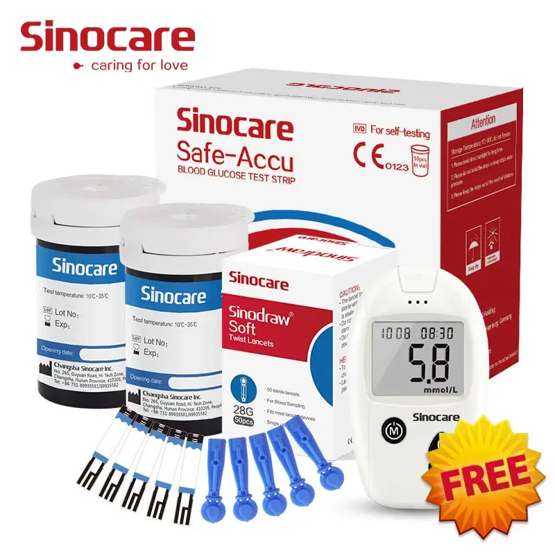 Sinocare เซ็นเซอร์วัดน้ำตาลกลูโคสแบบดิจิตอล,ซื้อแถบทดสอบน้ำตาลในเลือดแถมเครื่องวัดกลูโคส Accu ฟรี