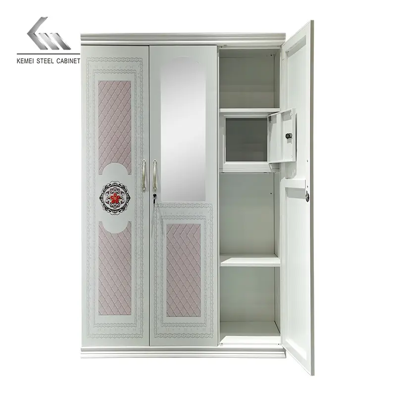 Nhà Máy Giá Rẻ Thép Almirah Tủ Quần Áo Tủ Quần Áo Thép Armoire Cửa Trượt Tủ Quần Áo Bằng Thép Có Gương