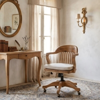 HL130 Chaise de bureau pivotante réglable en hauteur, style contemporain français, en chêne massif, avec coussin moelleux, pour bureau à domicile ou chambre