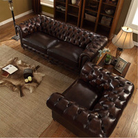 Europäische Art Retro American Oil Wax Leder Kunst Top Rindsleder Schicht Distressed Reiß verschluss Massivholz Wohnzimmer Sofa Double Three