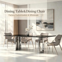 Table à manger en marbre de pierre frittée noire, plateau brillant avec base en acier inoxydable chromé, 4 chaises en cuir