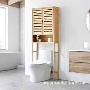 Bamboo Bathroom Cabinet With 2 Shelves <b>Storage</b> <b>Unit</b> For Toilet And <b>Laundry</b> Minimalist Design - Product Image 2