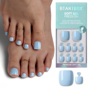 Faux ongles carrés courts artificiels 30 pièces en gros, kit d'ongles et d'orteils en gel souple bleu de qualité supérieure à presser avec colle - Product Image 1