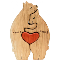 Casse-tête d'art en bois personnalisé, puzzle d'ours de famille avec des cadeaux d'anniversaire en bois décoratifs de réchauffement de maison d'amour de coeur