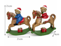 Figurines d'ours de Noël montés sur cheval à bascule, lot de 2, en résine peinte à la main, avec boîte cadeau, décoration de table pour la maison et la chambre d'enfants