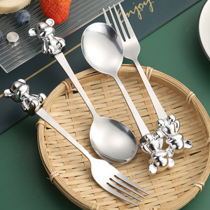 Cuillère et fourchette créatives en acier inoxydable, motif ours de dessin animé, design haut de gamme, pour café et fruits, cadeau. - Product Image 2