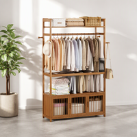 Porte-vêtements autoportant en bambou, simple et rectangulaire, avec porte-pantalon, organisateur de vêtements multifonctionnel pour la maison et la chambre
