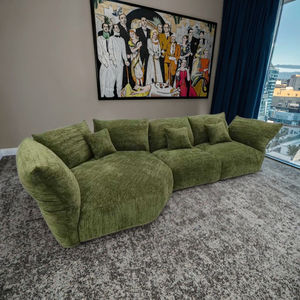 Sofa daun bunga Retro mewah Italia, Set Sofa minimalis bentuk L kayu Nordik pengisian spons apartemen ruang tamu Hotel vila - Product Image 3