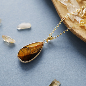 Collier simple en pierre naturelle en forme de larme, plaqué cuivre, or, bijoux de tous les jours, unisexe - Product Image 5