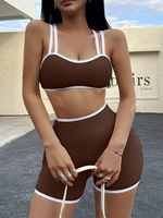 Ensemble de sport pour femme, couleur contrastée personnalisée, sans couture, séchage rapide, côtelé, haute élasticité, soutien-gorge de sport, short de yoga, tenue de sport active