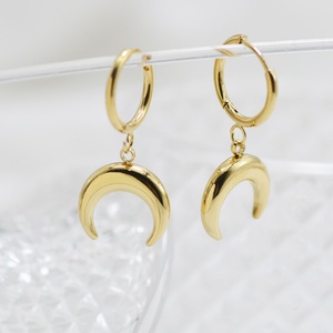 Dainty Half Moon Drop <b>Earrings</b> Jewelry Custom Design Moon <b>Dangle</b> Huggie Hoop <b>Earrings</b> - Product Image 2