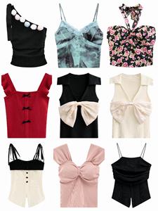 Pakaian wanita 2023 mode baru 3 warna tekstur Satin warna Solid kerah Halter Chic Top grosir - Product Image 5