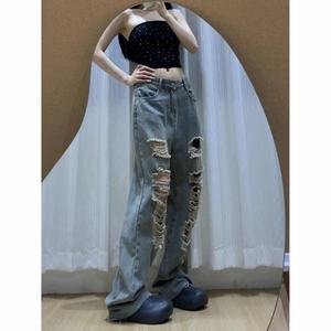 Rivet Design, Washed and Ripped Denim <b>Jeans</b> for <b>Women</b> in Summer 2025, Thin Fit, Loose Fit, Slim and Wide Leg Pants - Product Image 2