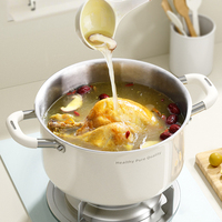 Marmite à soupe 316 inoxydable, 20/24/26cm, émaillée en céramique extérieure, à double oreille, antiadhésive, écologique, compatible avec l'induction