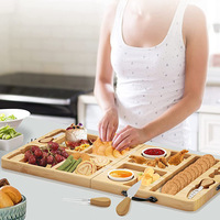 Planche à découper carrée pliable en bambou portable WanuoCraft, ensemble de charcuterie multifonctionnel, 4 cm d'épaisseur, pour collations/fruits/fromages