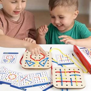 Jouet en bois pour développer la motricité fine, activité thérapeutique, pour garçons et filles, favorise la coordination œil-main, jeu de lacer les fils - Product Image 1