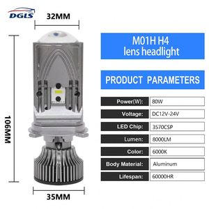 DGLS Hot Selling M01H proiettore a Led H4 proiettore a Led ad alta potenza 80W Auto proiettore Laser faro lente Y6d Y6 <span class=keywords><strong>Y9</strong></span> - Product Image 2