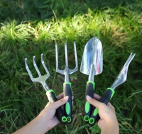 Mini kit d'outils de jardinage manuels en acier inoxydable et plastique avec fourche, pelle, bêche, râteau - Kit de jardinage extérieur durable