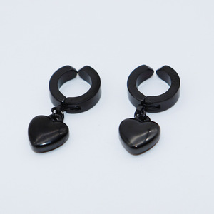 Huggie Earrings Heart Pendant Zinc Alloy Black Studs For Women Men Fashion Jewelry - Product Image 2