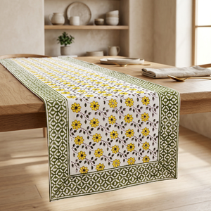 Indoor Elements Cotton Canvas Hand-Block Printed Floral Traditional Eco-Friendly Reusable Durable Table <b>Runner</b> - Product Image 2