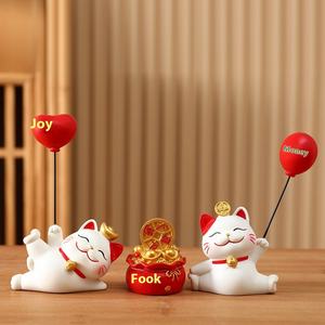 Eco-friendly 3D Resin <strong>Cat</strong> Statue Chinese Style Lucky <strong>Cat</strong> <strong>Figurine</strong> for Living Room TV Cabinet Housewarming Ornament Resin Crafts - Product Image 4