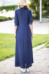 Miglior <span class=keywords><strong>Abito</strong></span> Lungo Casual Primaverile Estivo a <span class=keywords><strong>Pois</strong></span> con Bottoni, Vestito Lungo da Donna con <span class=keywords><strong>Maniche</strong></span> <span class=keywords><strong>Lunghe</strong></span> e Spacco Alto - Product Image 5