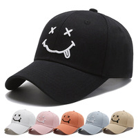 Gorra de Béisbol con Diseño de Cara Sonriente, Estilo Coreano, Deportiva, Moderna, Unisex, Casual, Versátil, 100% Algodón