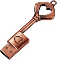 Venta al por mayor de Metal Usb Key Shape Flash Drive 2,0 16GB 32GB 64GB Love Heart Key Pendrive 4GB 8GB U Disk Memoria de alta velocidad
