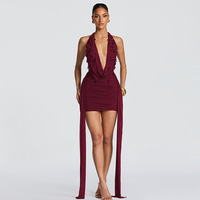 Robe Courte Personnalisée OEM pour Femme, Col Halter Perlé, Col Bénitier Plongeant, Tenue de Soirée et Clubbing