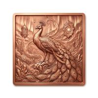 Offre Spéciale Pièces de Défi Fantaisie Colorées en Émail, Cuivre Fin 999, 40mm Carré, 1oz, Motif Paon Spirituel