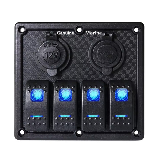 Genuine Marine Waterproof Car Marine Boat 4 Gang LED Rocker Switch Circuit Digital Voltmeter Dual USB Port 12V Switch Panel