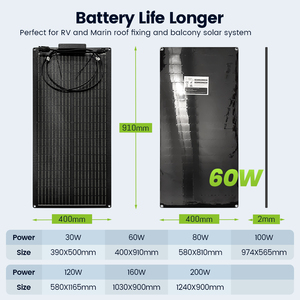 Panneau <span class=keywords><strong>solaire</strong></span> semi-flexible ETFE noir intégral haute puissance 100W, <span class=keywords><strong>kit</strong></span> 20V avec cellules monocristallines, efficacité 23%, certifié CE - Product Image 4