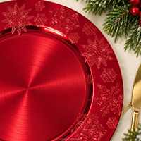 Assiettes de Présentation en Plastique Durable Argentées pour Noël, Décorations Festives Métalliques Flocon de Neige Électroplaqué Rouge pour Fêtes et Célébrations (Vente en Gros)