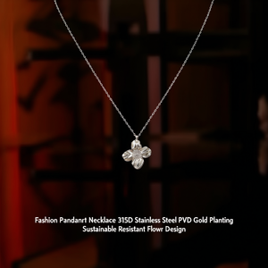 Collier pendentif tendance en acier inoxydable 316L plaqué or PVD, design floral durable et résistant - Product Image 3