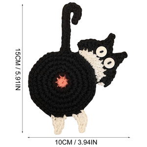 <b>Cat</b> Butt Crochet Drink Coaster Set <b>Funny</b> <b>Cat</b> for <b>Cat</b> Lover <b>Gifts</b> Resistant Absorbent Cup Mat Handmade Braided Fabric Coasters - Product Image 6