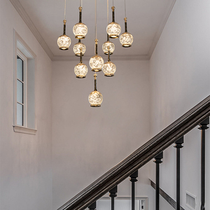 Lustre LED Monumental Moderne Noir et Or en Albâtre, <span class=keywords><strong>Luminaire</strong></span> <span class=keywords><strong>Suspendu</strong></span> en Grappe Effet Boule de Neige pour Plafond Haut, Escalier, Hall d'Entrée - Product Image 2