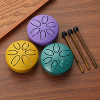 Mini 3-Inch 6-Tone Carbon Steel Sounding Drum Pocket-Sized Percussion Instrument with Cardboard Drumstick and Sheet Music