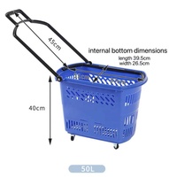 Chariot de courses portable en plastique à tirer à la main avec poignées réglables et couleurs personnalisables pour utilisation en supermarché