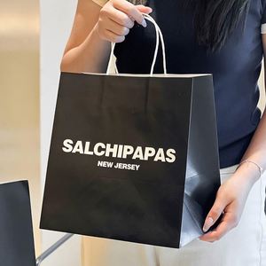 Bolsas de Papel Kraft Negras Biodegradables Personalizadas para Restaurantes, Desechables, Reciclables, para Llevar Comida, con Asa y su Propio Logotipo - Product Image 5