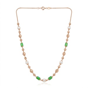 Collier Mala en argent 925, finition or rose, chaîne fantaisie perlée, bijoux de créateur, cadeau de mariage pour femmes - Product Image 1