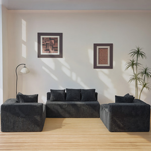 Ensemble de canapé modulaire en forme de U, 130 pouces, 4 places, avec chaise longue, design réversible, tissu en velours côtelé rayé en éponge, NOIR - Product Image 3
