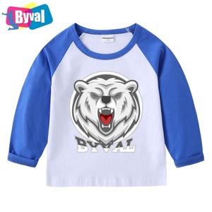 Çin toptan özel logo çocuk t-shirt uzun kollu bebek t shirt % 100% pamuk beyaz kontrast renk raglan kollu çocuk t-shirt