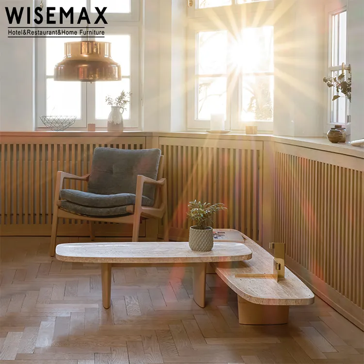 WISEMAX फर्नीचर गर्म बिक्री आधुनिक कलात्मक कमरे में रहने वाले टेबल होम फर्नीचर अपार्टमेंट के लिए चिकनी हार्ड Travertine कॉफी टेबल
