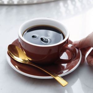 European Style Ceramic Coffee <b>Cup</b> Saucer Set 220CC <b>Large</b> Capacity White Rim Creative for Cappuccino Latte Frothing <b>Cup</b> - Product Image 3