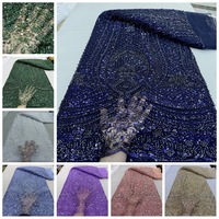 5 Yards de Tissu en Maille Tricoté à la Main 100% Acrylique avec Broderie de Perles et de Paillettes, Accessoires de Robe en Dentelle