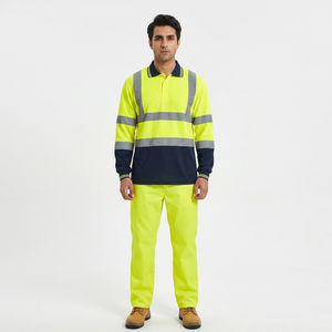 Chemise polo réfléchissante de sécurité routière en stock, manches longues, respirante, fluorescente, classe 2 - Product Image 1