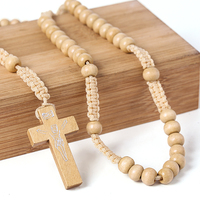 Chapelet Catholique à Croix en Gros, Chapelet en Bois d'Ambre, Tasbih Musulman Islamique, Perles de Chapelet, Collier Jésus, Bijoux de Mode