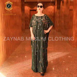 Zaynab Saudi-Arabien Kaftan Abaya Dubai Türkei Muslim Hijab Kleid Manuelle Näh bohrmaschine Grau Zweiteiliges Set - Product Image 2