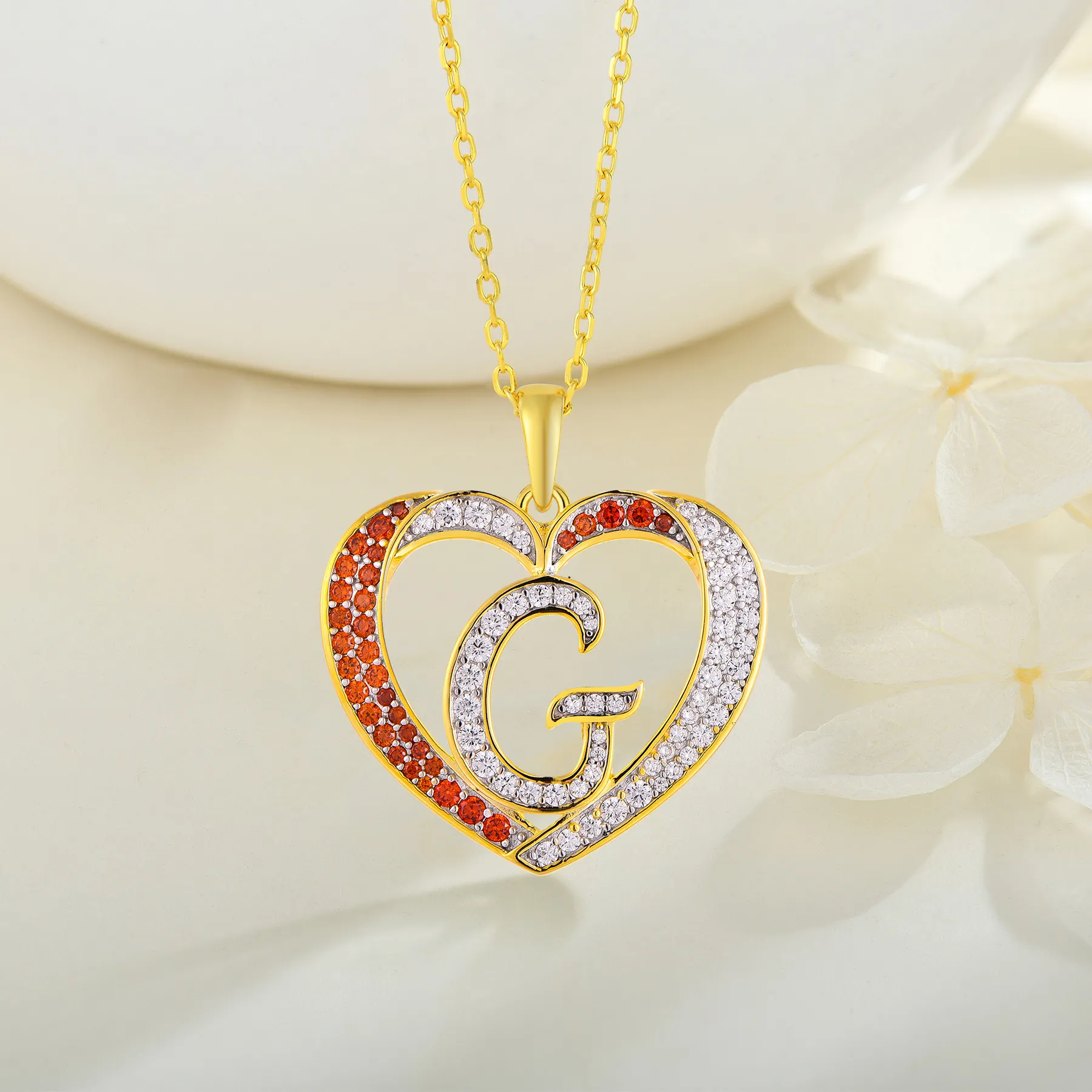 Collier avec pendentif en forme de cœur et initiales en diamant personnalisé, parure de bijoux alphabet pour femmes